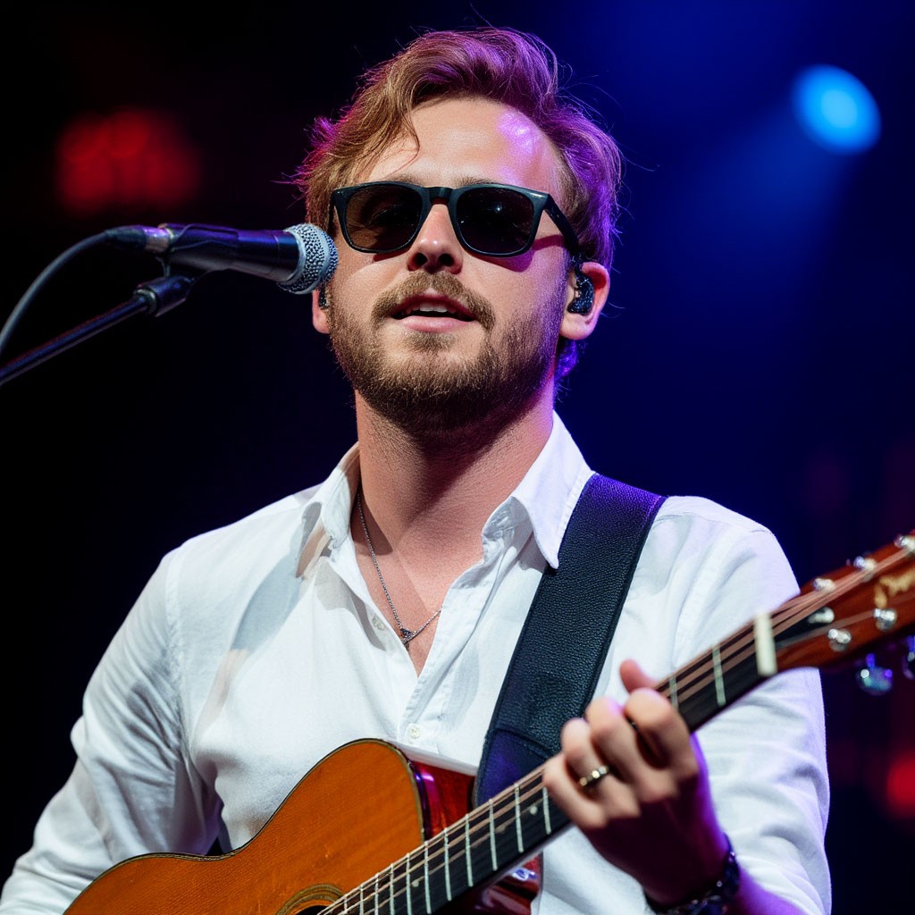 man with guitar and mic